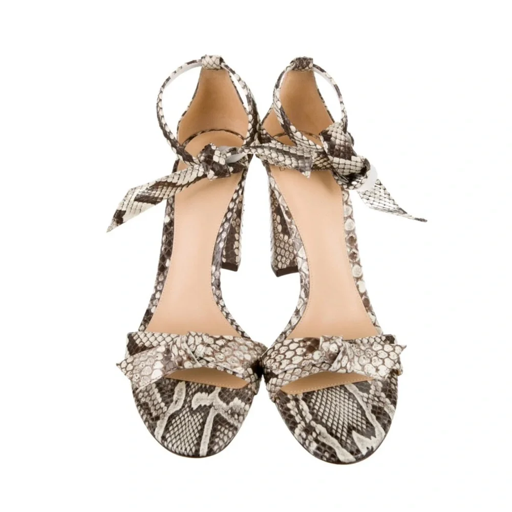Alexandre Birman Clarita Leather Ankle-Tie Sandals in Snakeskin Size 9.